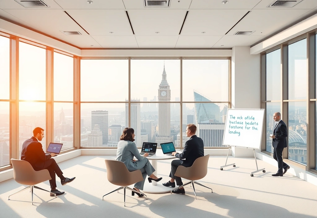 Modern London office space with GrowthRoute team working collaboratively